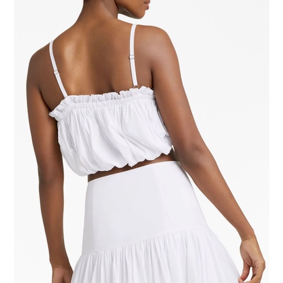 Cinqt a Sept Ivee puffball cropped cotton top Reg. $225 white SZ XXS | O/2 - Picture 4 of 7